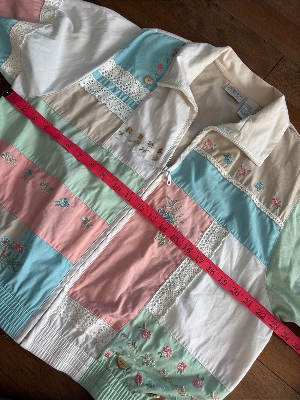 Vintage Pastel Patchwork Bomber Jacket in Pink, Mint, Blue & Cream - Cottagecore - Picture 8 of 13